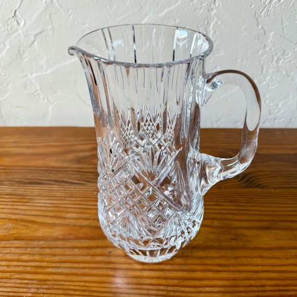 Vintage Clear Crystal Cut Glass Pitcher – Fan & Crosshatch Pattern, Heavy Lead - Picture 11 of 15